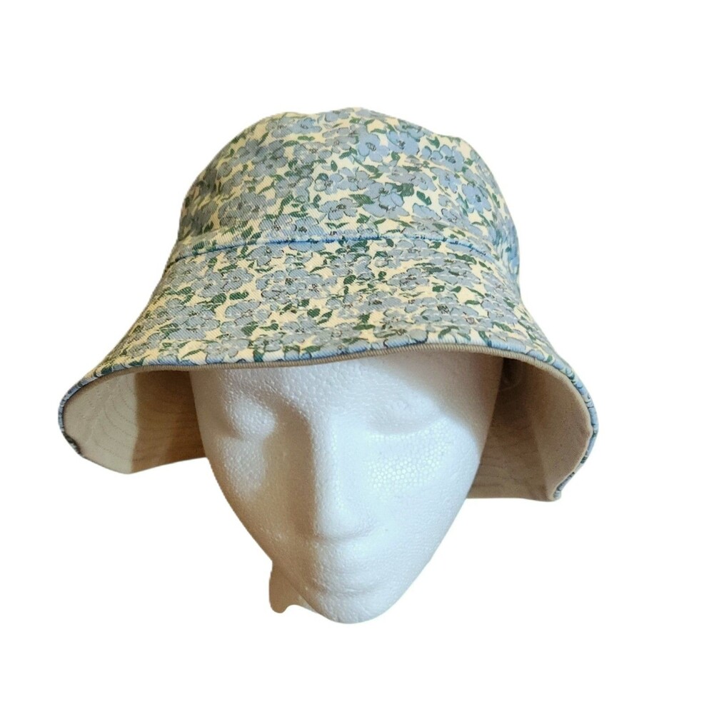 Lane Bryant Reversible Bucket Hat Blue Floral to Beige Cotton Womens OSFM